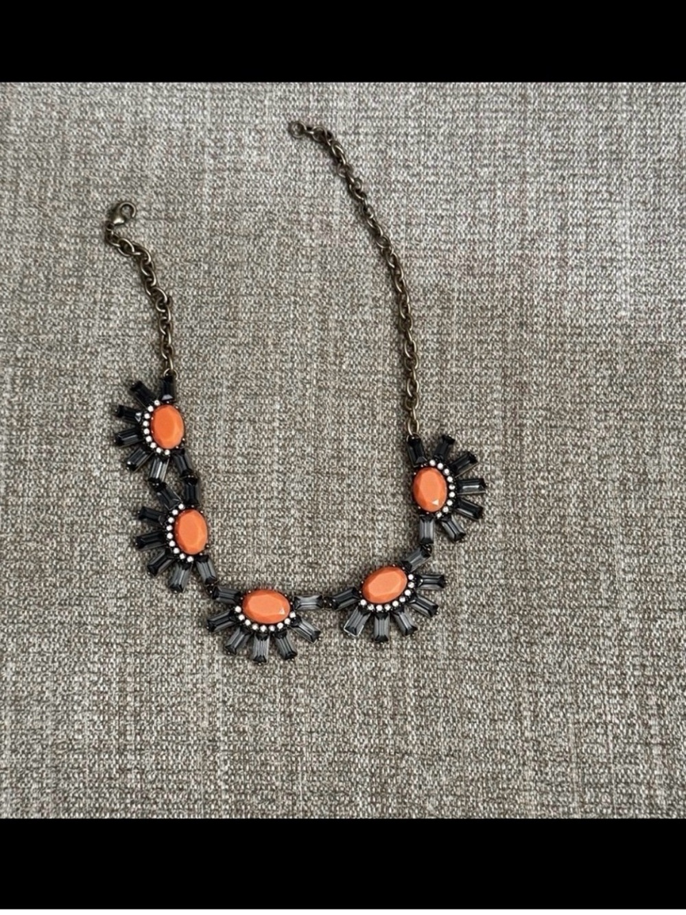 J. Crew Coral and Gunmetal Sunburst Necklace